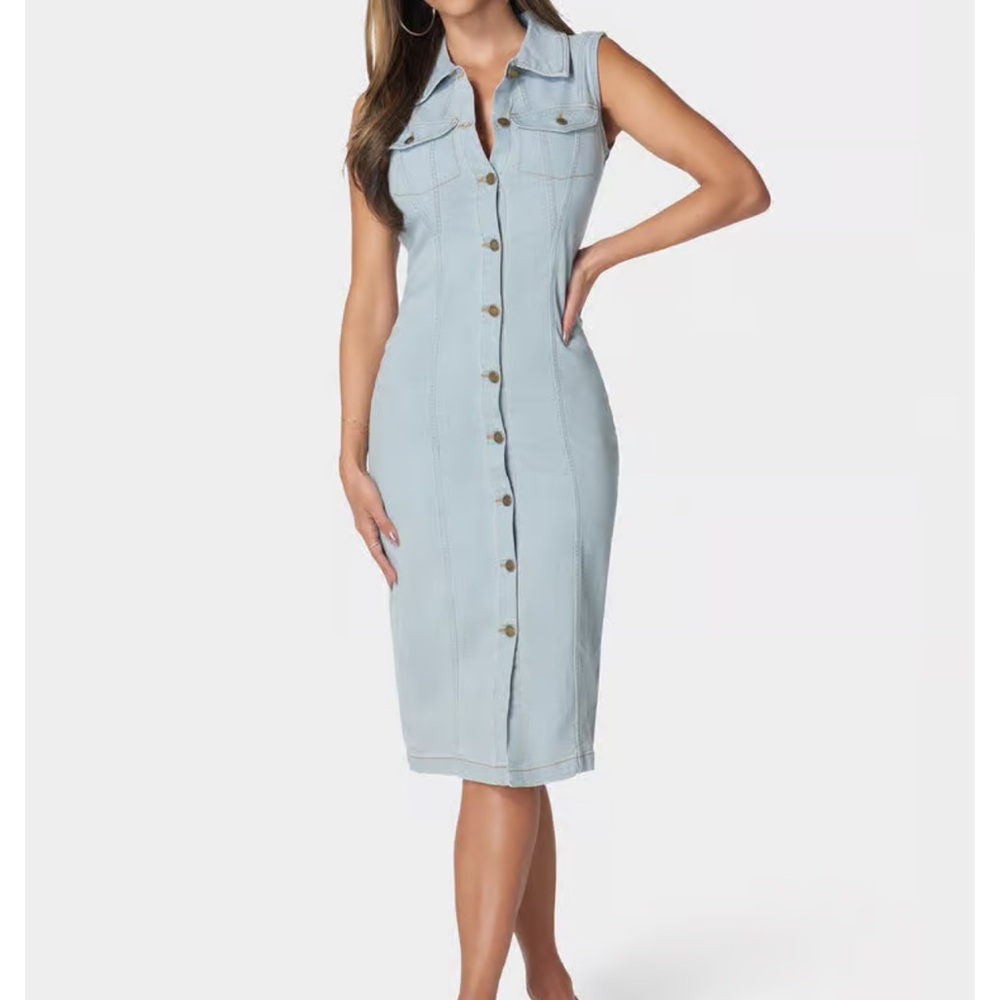 Bebe Blue Sleeveless Sheath Midi Dress